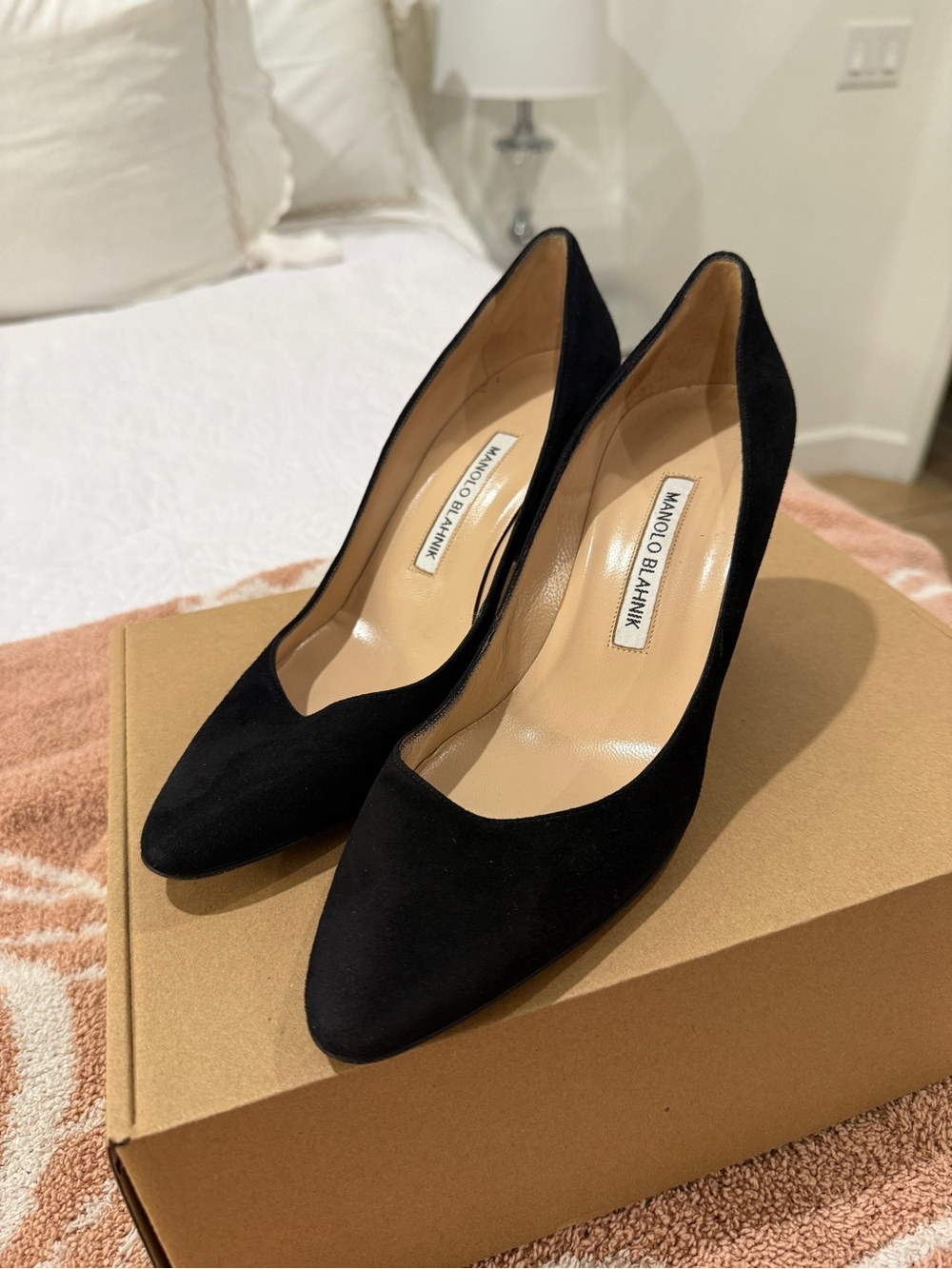 Manolo Blahnik Black Suede Pointed Pumps
